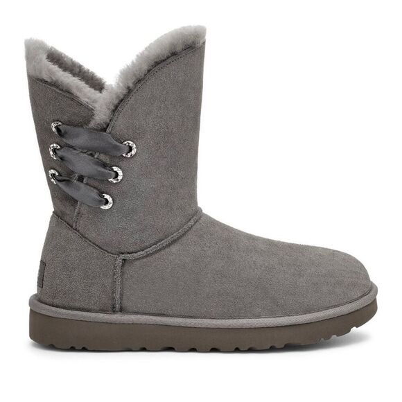 NEW Women’s UGG Constantine Satin Ribbon Winter Fur Boots Size 5 Gray - Picture 2 of 5
